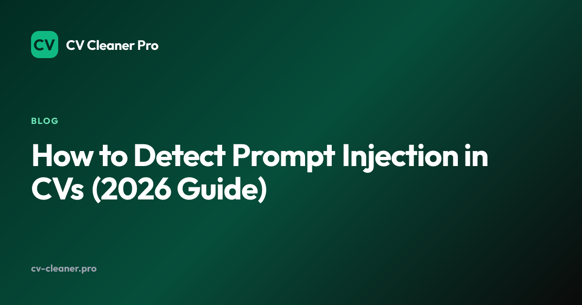Prompt Injection Resumes Detect Prompt Injection in CVs (2026 Guide) | CV Cleaner Pro
